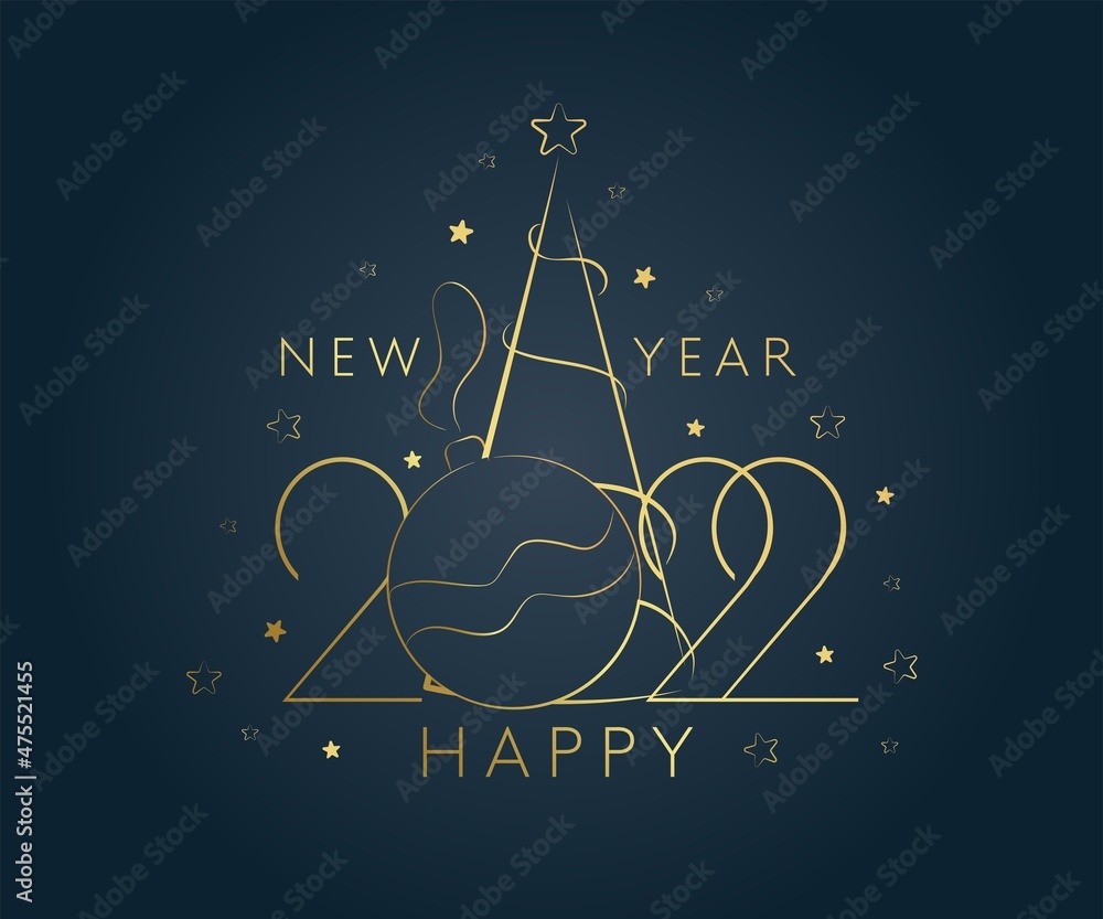 Happy new year 2022 golden numbers typography greeting card design on ...
