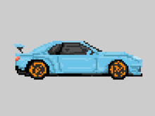 Illustration Of Blue Street Race Car In Pixel Art Style