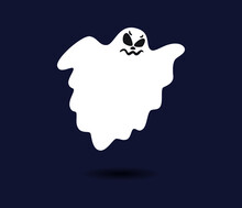Cute Ghost Icon Isolated On Dark Background. Halloween Symbol. Spooky Logo. Vector Illustration EPS10
