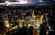 Aerial drone photograph of cityscape of Nicosia in Cyprus at sunset