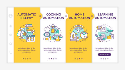 Wall Mural - everyday life automation yellow and white onboarding template. responsive mobile website with linear