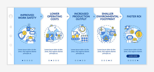 Wall Mural - benefits of industrial automation blue and white onboarding template. responsive mobile website with