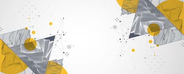 Scientific and technical image of the mountains. Abstract wireframe surface background inside a triangle.