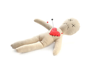 Voodoo doll with pins isolated on white