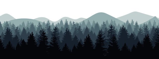 Wall Mural - Vector Illustration Pine Landscape Mountain Nature Forest Background Pine Tree Vector