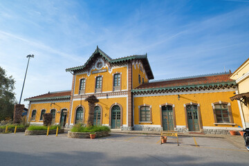 Sticker - Greece, Volos Railway Station, Vintage Architecture. emblematic building of the city of Volos