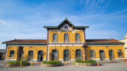 Sticker - Greece, Volos Railway Station, Vintage Architecture. emblematic building of the city of Volos