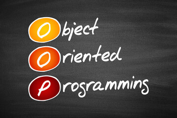Wall Mural - oop object oriented programming, acronym business concept on blackboard