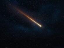 Meteorite In The Night Sky. A Bright Meteor Against The Background Of Stars. A Beautiful Shooting Star.