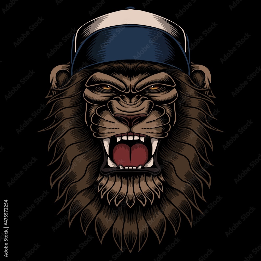 Angry lion wearing hat vector illustration Stock Vector | Adobe Stock