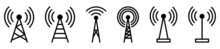 Radio Tower Icon Set. Internet And Mobile Connection. Linear Style. Symbol For Your Website Design, Logo, App, UI. Vector Illustration, EPS10