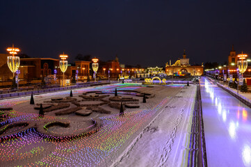 Wall Mural - VDNKh skating rink and New Year's and Christmas decorations on the Central avenue of VDNKh, Moscow, Russian Federation, December 04, 2021