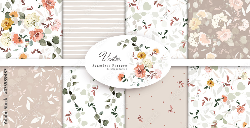 botanical floral vector seamless pattern with roses, herbs and leaves ...