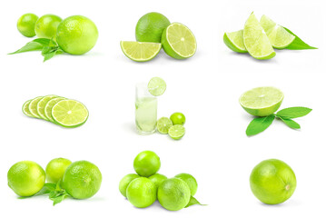 Collage of limes isolated over a white background