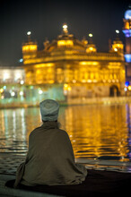 General View Of The The Harmandir Sahib Also Darbar Sahib, Or Golden Temple Pictured At Night In Amritsar, Punjab, India