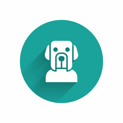 Sticker - White Dog icon isolated with long shadow. Green circle button. Vector