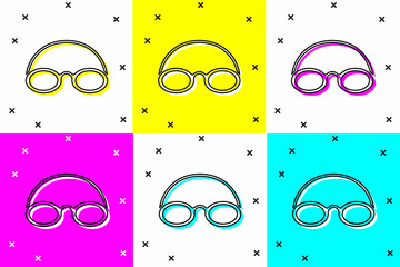 Sticker - Set Glasses and cap for swimming icon isolated on color background. Swimming cap and goggles. Diving underwater equipment. Vector