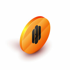 Sticker - Isometric Hotdog sandwich icon isolated on white background. Sausage icon. Fast food sign. Orange circle button. Vector