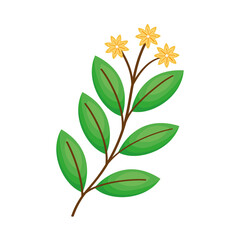 Poster - branch with leaves and yellow flowers