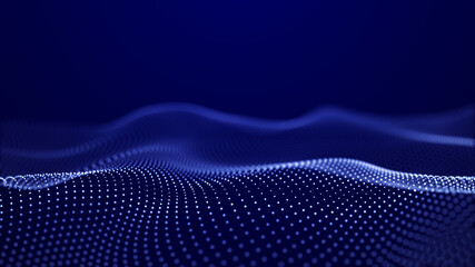 Fototapete - Abstract blue background of points. Falling cyber particles. Big data stream. 3d rendering
