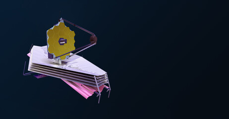 Poster - James Webb space telescope isolated on dark gradient background. Astronomy and research of deep space. Sci-fi concept. Elemets of this image furnished by NASA