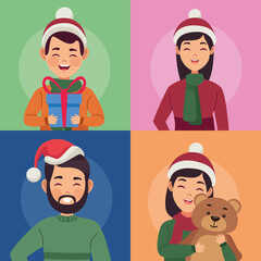 Sticker - four family christmas members