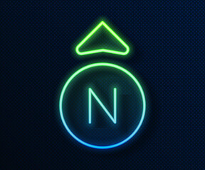 Poster - Glowing neon line Compass icon isolated on blue background. Windrose navigation symbol. Wind rose sign. Vector