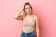 © luismolinero - Young caucasian woman isolated on pink background with an expression of frustration and not understanding