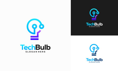 Sticker - modern tech bulb logo designs concept, pixel technology bulb idea logo template