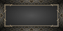 Illustration Of Frame And Border With Seamless Pattern Diamond Line Vector Design With Gold Colors Isolated Black Backgrounds, Applicable For Greeting Cards, Printing Paper, Wallpaper, And Banner Sign