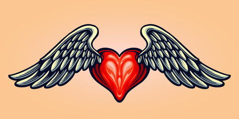 Heart Love Flying Isolated Vector illustrations for your work Logo, mascot merchandise t-shirt, stickers and Label designs, poster, greeting cards advertising business company or brands.