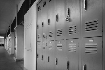 Poster - Beautiful black and white shot of high school lockers