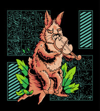 Vector Illustration Of A Rabbit, Rabbit Playing The Violin, On A Modern Geometric Background, Design For T-shirts, Apparel And Merchandise