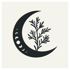 Wall Mural - crescent moon with plant. symbolic magic drawing. the moon has a slit pattern. perfectly look on t-s