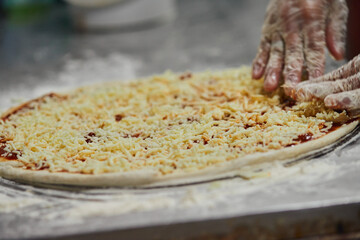 Wall Mural - Cheese pizza being made