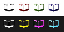 Set Open Book Icon Isolated On Black And White Background. Vector