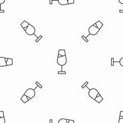 Poster - Grey line Wine glass icon isolated seamless pattern on white background. Wineglass sign. Vector