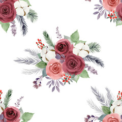  Christmas seamless background with flowers.