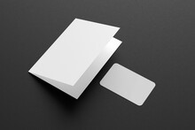 Empty Blank Gift Card Holder With Card Mock Up Template Isolated On A Dark Background. 3d Rendering.