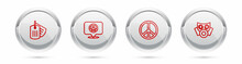 Set Line Military Dog Tag, Location Peace, Peace And Gas Mask. Silver Circle Button. Vector