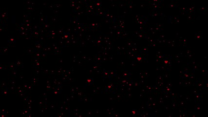 Wall Mural - futuristic chaotic flight of red hearts in the night sky. close-up. valentine's day holiday celebrat