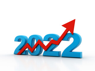 Wall Mural - New year 2022. Conceptual illustration, Financial and economic growth in 2022 year with red arrow upwards represents the growth and Business success on white background. 3d render