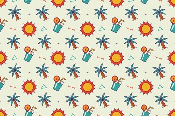 Wall Mural - Beach fun cartoon seamless pattern design