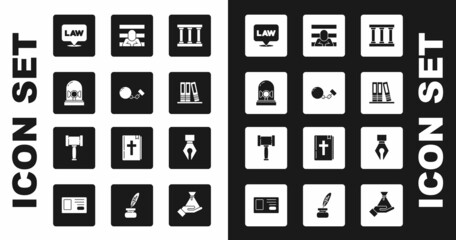 Canvas Print - Set Prison window, Ball chain, Flasher siren, Location law, Office folders, Prisoner, Fountain pen nib and Judge gavel icon. Vector