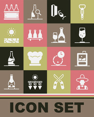 Poster - Set Farmer in the hat, Cardboard box of wine, Wine glass, tasting, degustation, Bottle, Drought, Bottles and bottle with icon. Vector