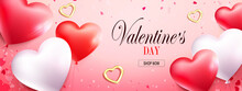 Valentine's Day Sale Poster, Composition With Red Heart Shaped Balloons