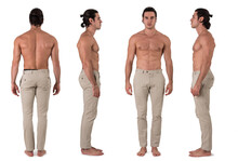 Four Views Of Muscular Shirtless Young Man