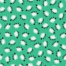 Vector Green Sheep Polka Dot Scatter Cute Doodles Seamless Pattern 01 With Stripes. Suitable For Textile, Gift Wrap And Wallpaper.