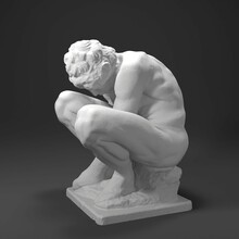 3D Render Art Statue Sculpture Crouching Boy Michelangelo 