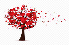 Abstract Tree With Hearts On Transparent Background